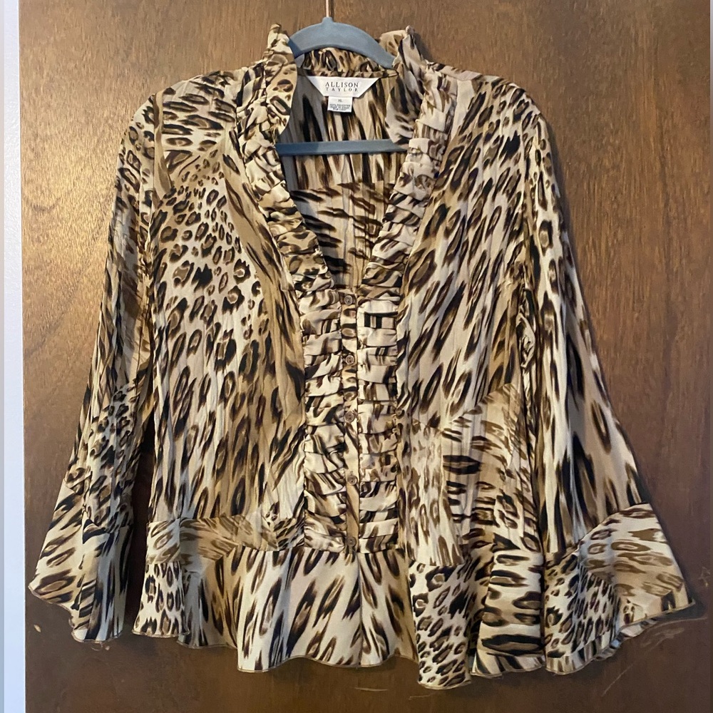 Vintage 90s ALLISON TAYLOR leopard 🐆 print button up blouse size XL